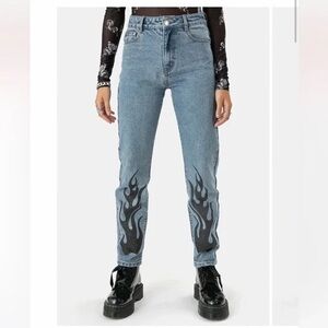 Adika Black Flame Graphic straight-leg jeans faded blue wash Large